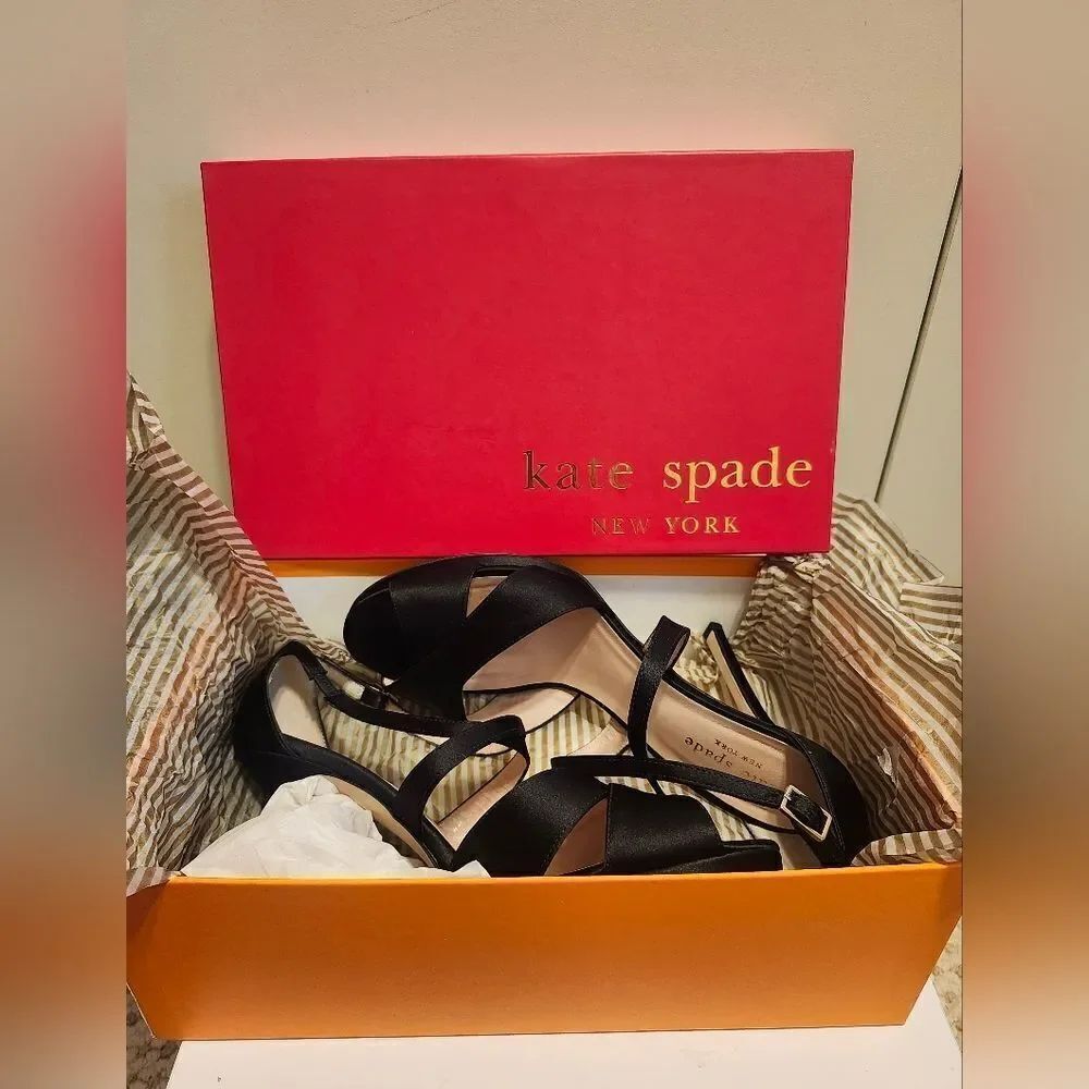 Kate Spade New York Black Satin Strappy Stiletto Sandals Sz.9 Ret. $378 - Picture 8 of 9